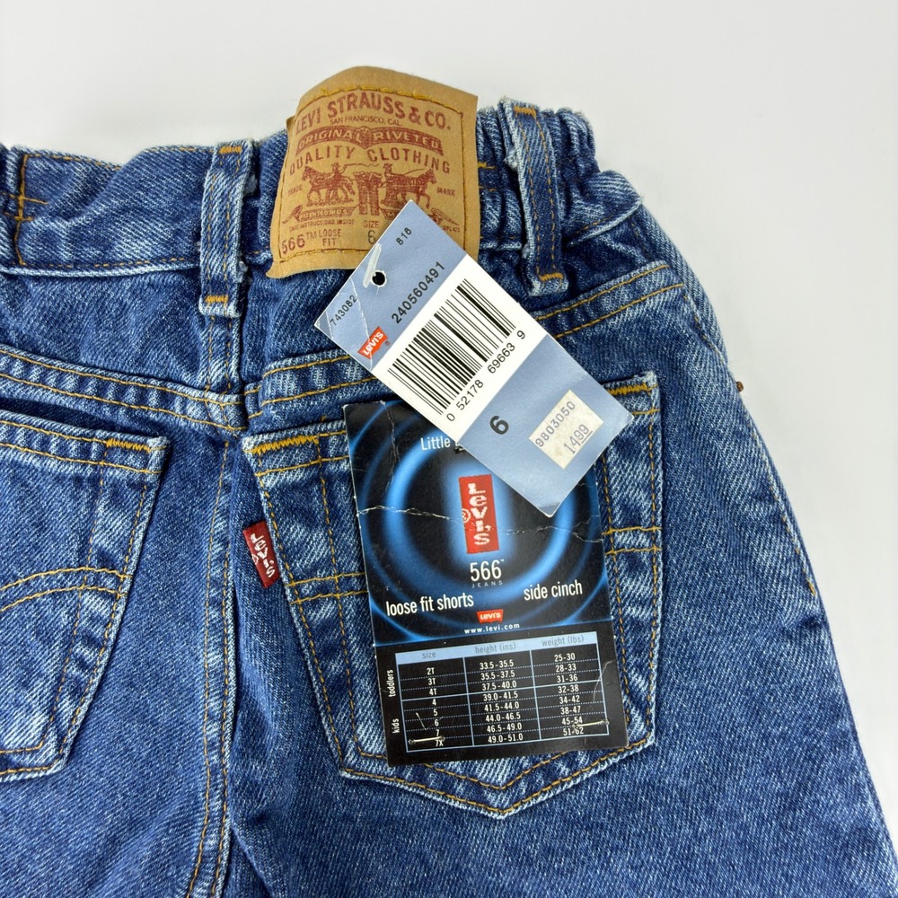 Vintage Levis 566 Kids Size 6 Loose Fit Denim Shorts‎ Side Cinch NWT NOS Y2K